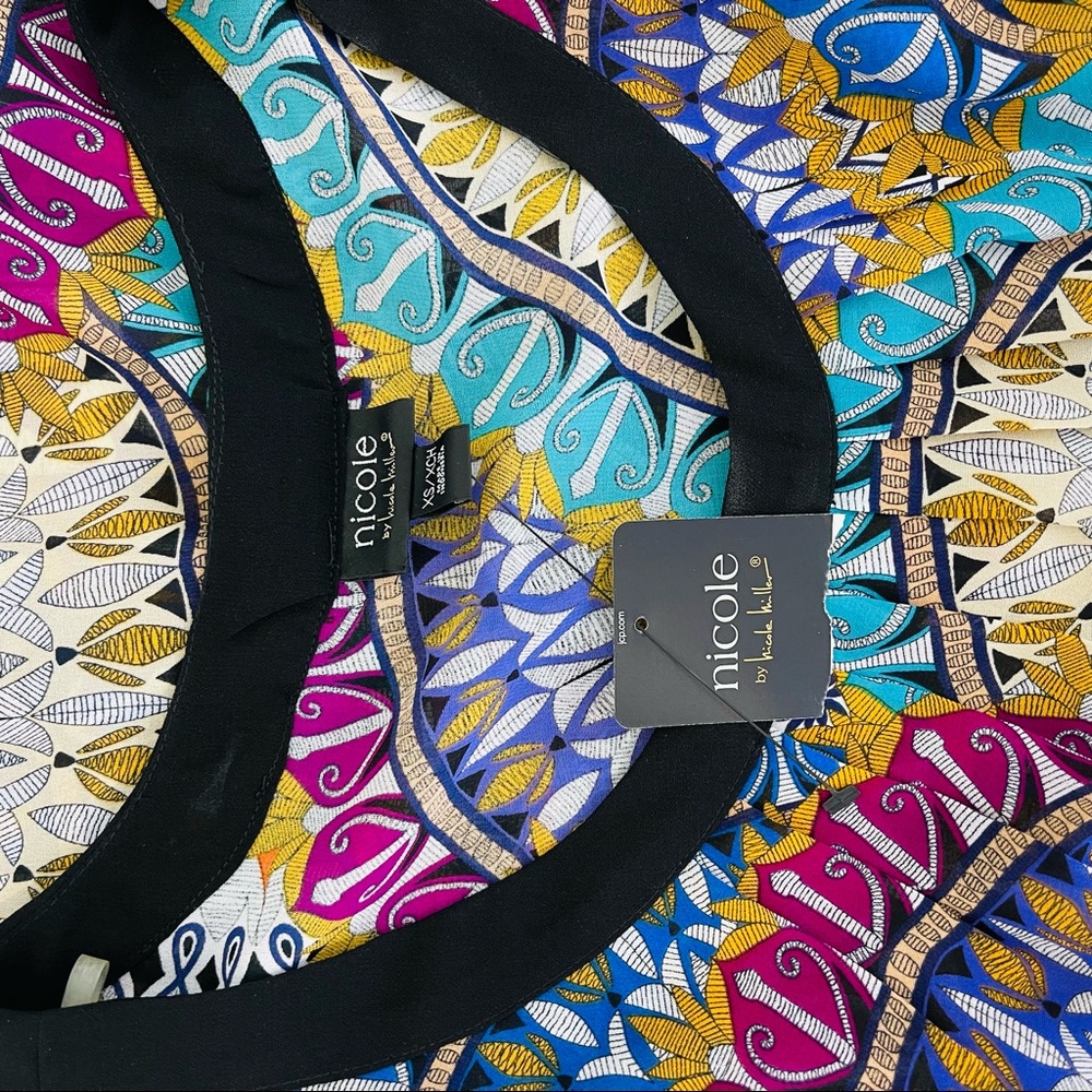 NICOLE MILLER dress blouse vibrant belted top Flowy boho sleeveless black XS - Picture 8 of 10